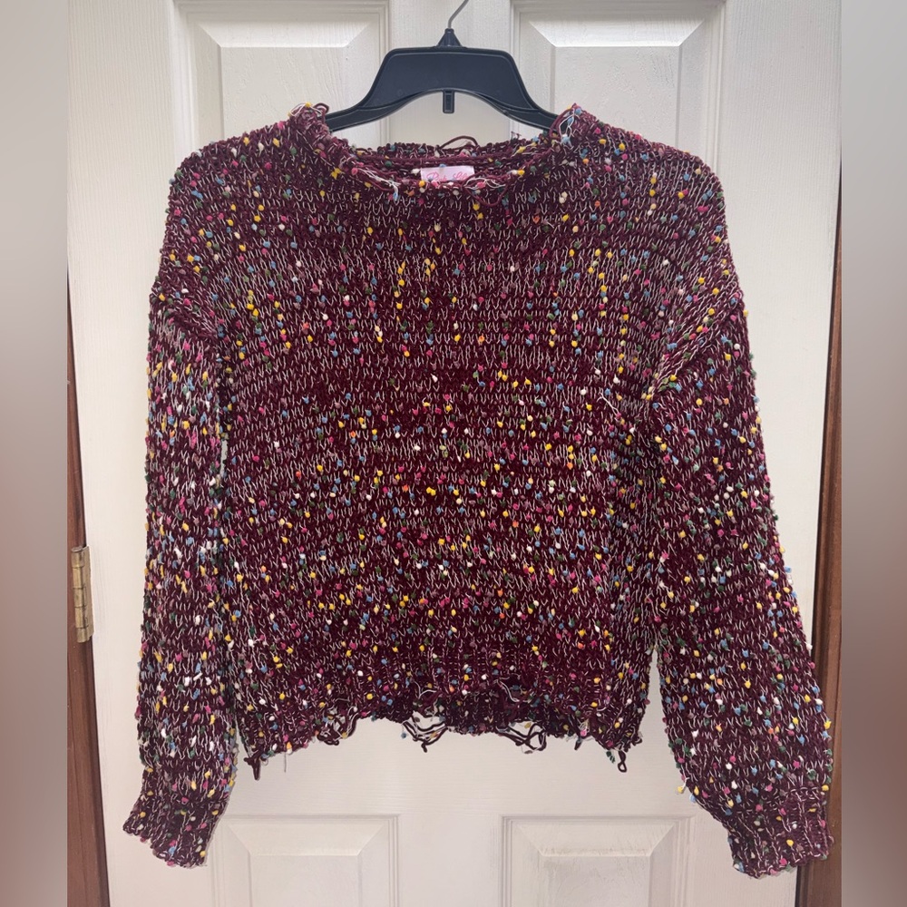 Pink Lily Maroon Speckled Crewneck Sweater